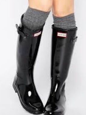 Hunter Black Tall Adjustable Calf Rain Boots Women’s Size 8 Glossy Outdoor